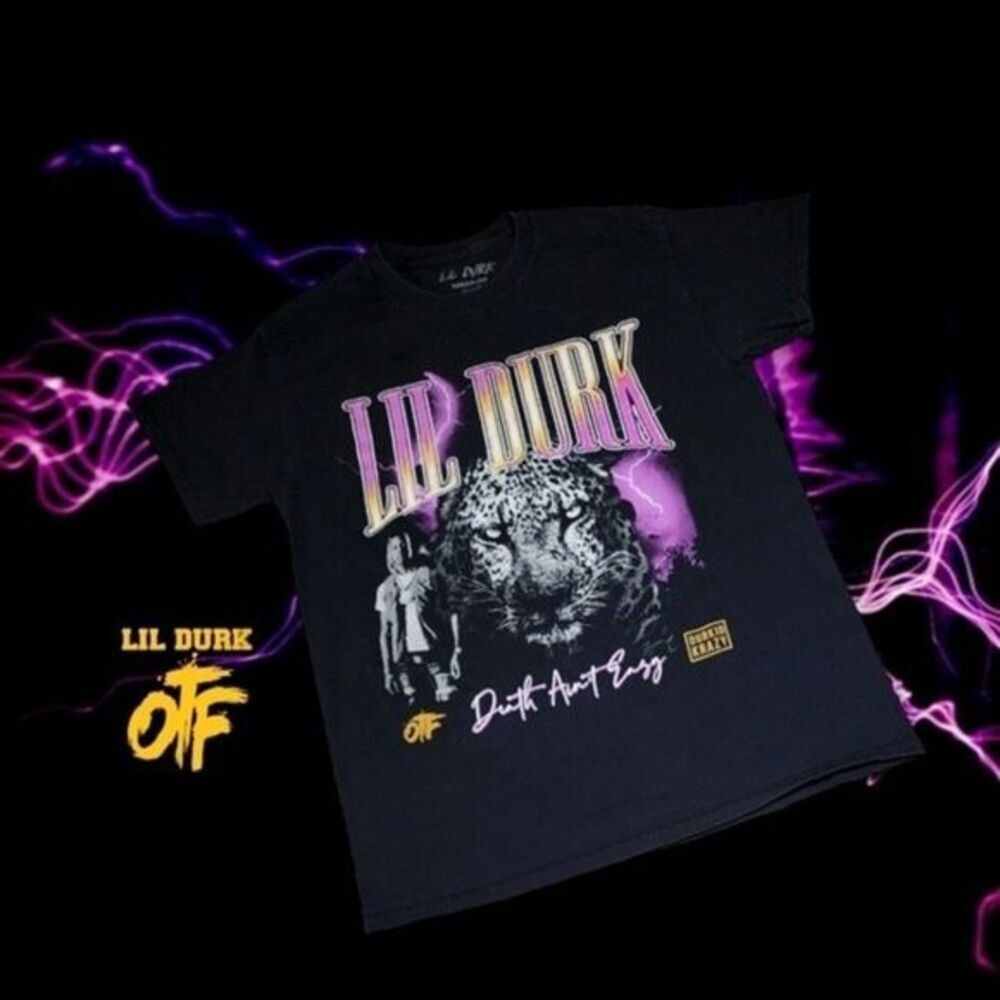 Lil Durk OTF T-Shirt Mens Death Aint Easy Graphic Rap Tee Black Medium‎